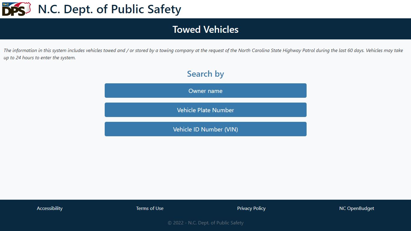 Towed & Stored Vehicles - N.C. Dept. of Public Safety